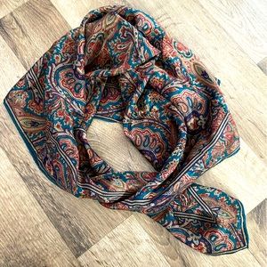Silky satin square green and paisley scarf